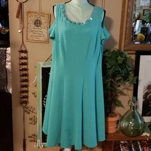 Studio One Turquoise Cold Shoulder Dress